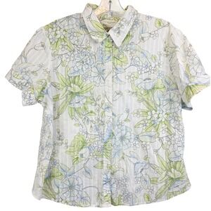 Caribbean Joe‎ Womens XL Floral Button Up Shirt Cotton Hawaiian Tropical Travel